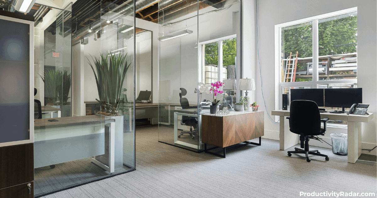 A clean, bright office setting where managers misuse AI
