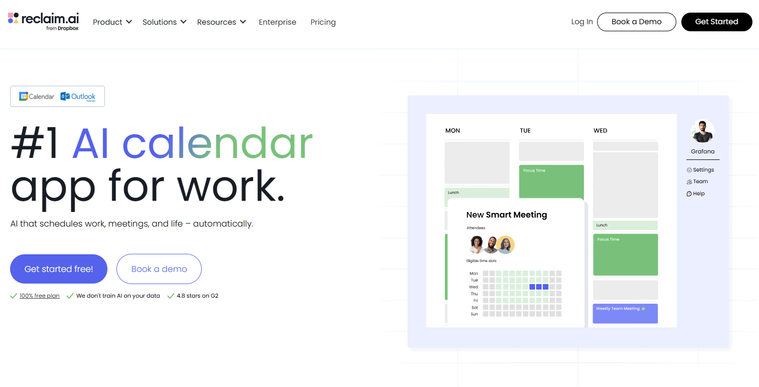 Reclaim for managers AI calendar scheduling tool interface