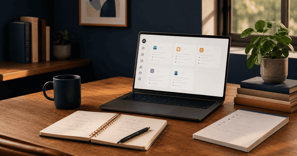 Professional workspace representing AI productivity tools for managers using productivity radar
