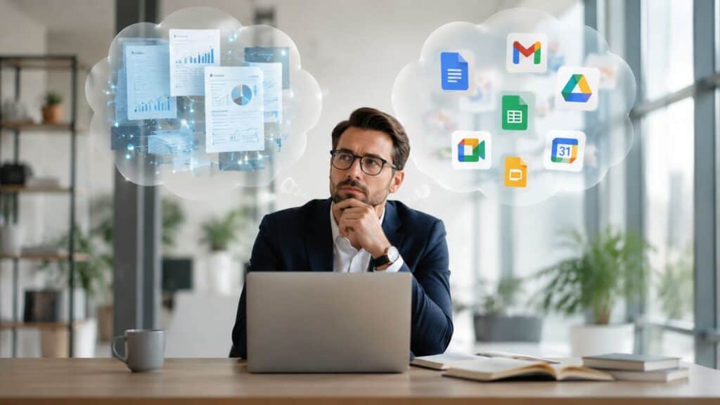 Manager workspace illustrating the Claude vs Gemini comparison for daily business productivity