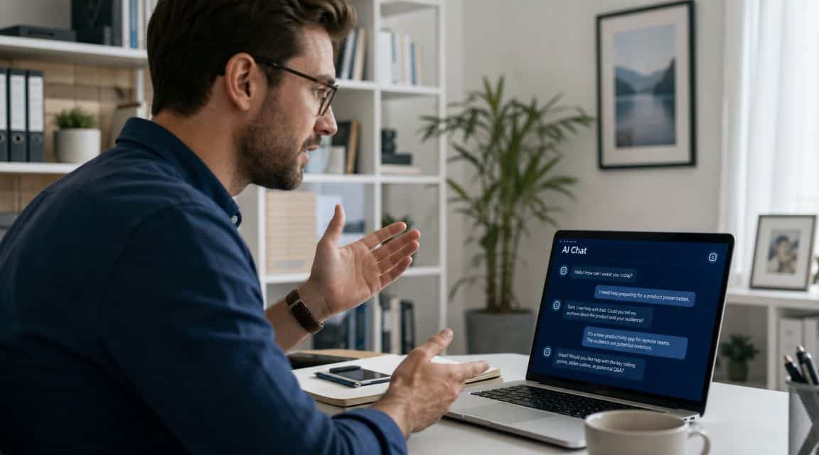 Manager weighing an AI chat draft, a reminder that managing up still depends on human judgment and timing