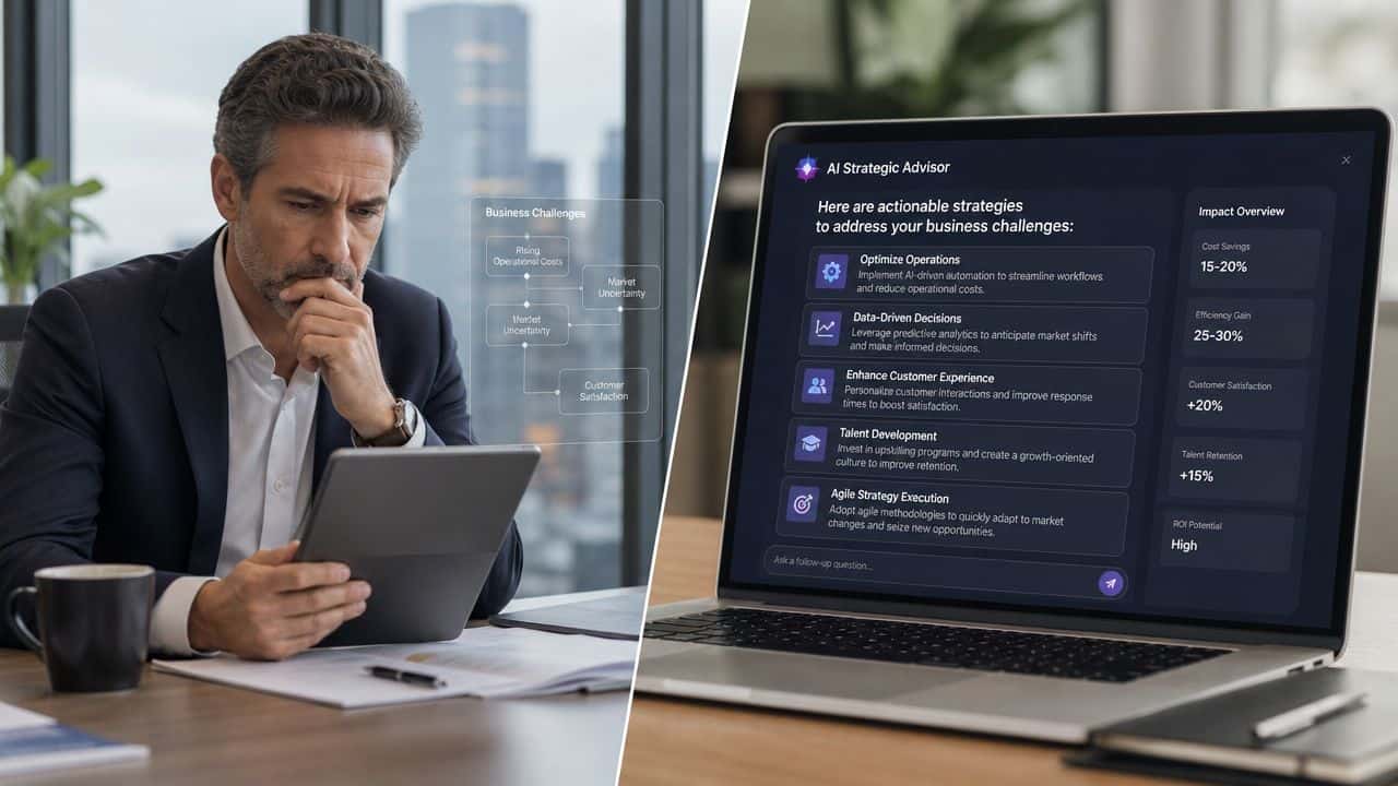 Manager using an AI tool to prepare a managing up pitch and build credibility with senior leadership