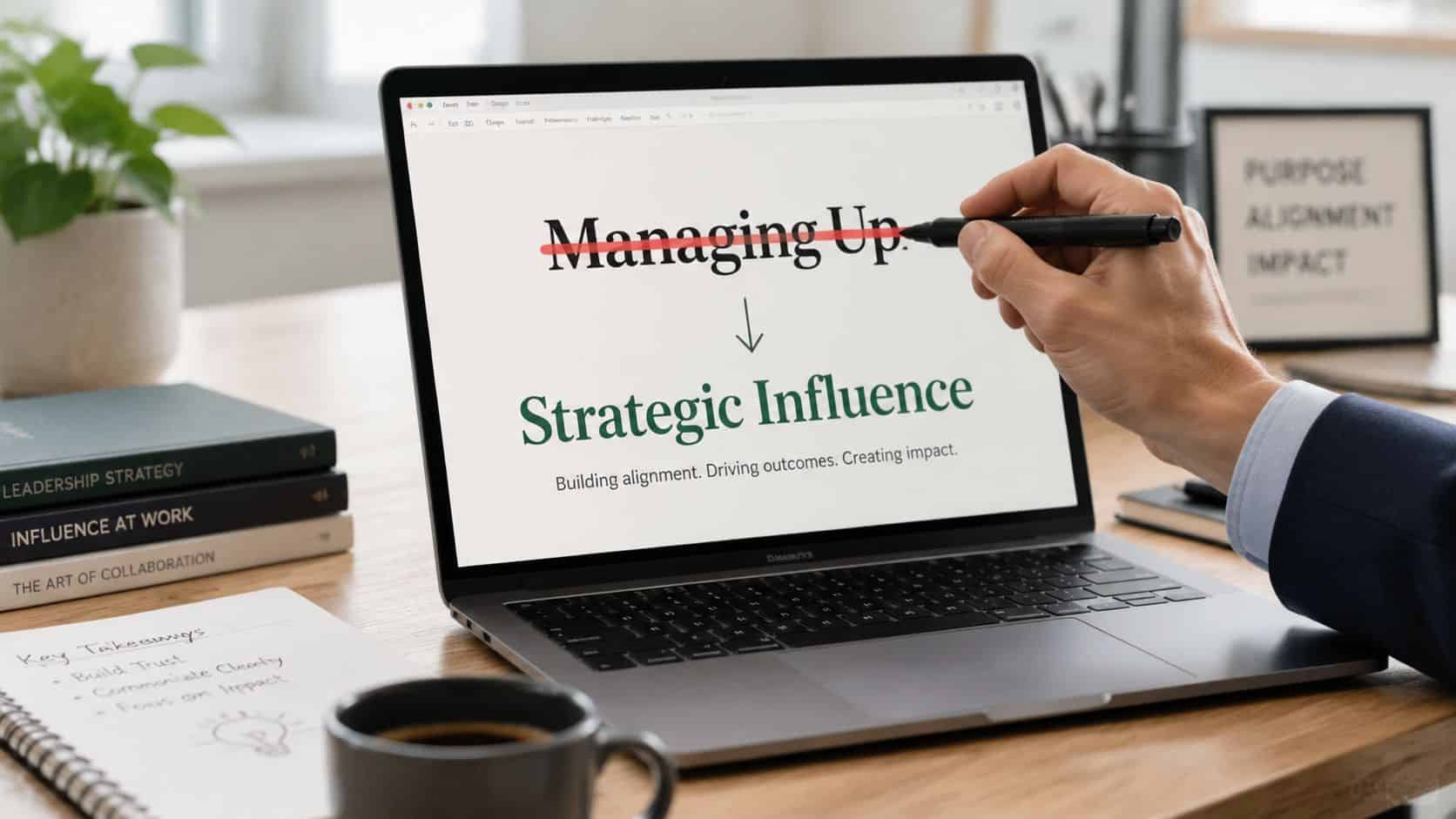 Two professionals in a focused discussion showing what managing up looks like as strategic influence, not flattery