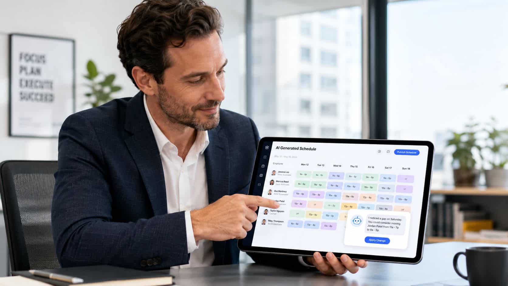 A clean weekly work schedule table, the single source of truth that makes AI for employee scheduling actually work