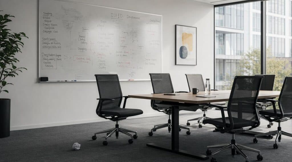 Team gathered in a conference room for cross-functional collaboration across product, engineering, and marketing