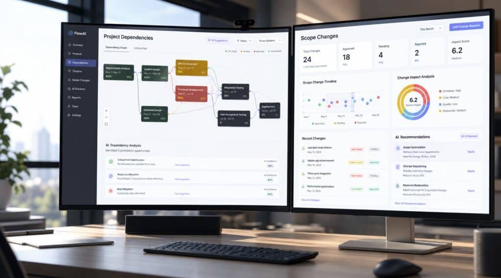 Project dashboard tracking dependencies and status for mid-project cross-functional collaboration