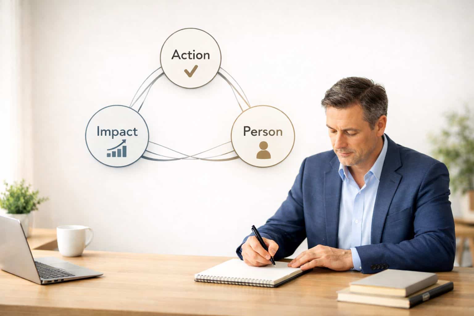 Manager writing a specific recognition message using the action, impact, person structure behind strong employee recognition examples