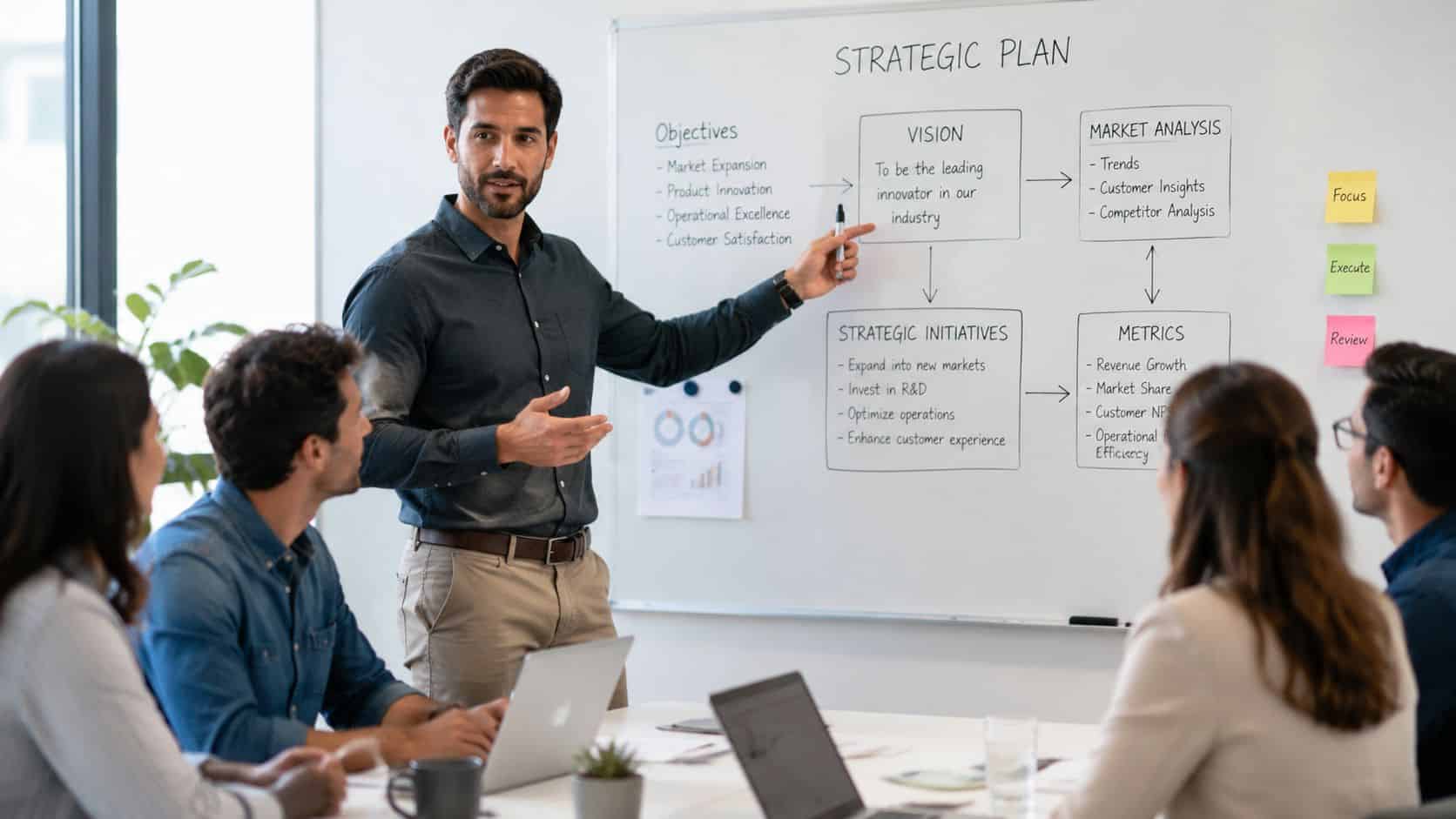 Confident manager leading a team presentation after new manager training builds lasting leadership habits