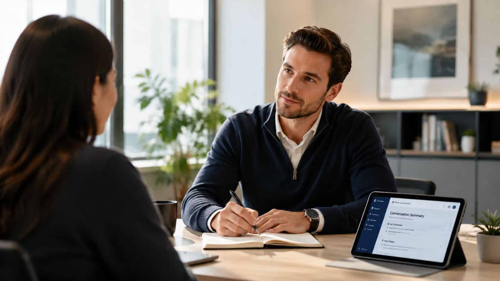 Manager and direct report in a one-on-one, the routine-building stage of new manager training in month two